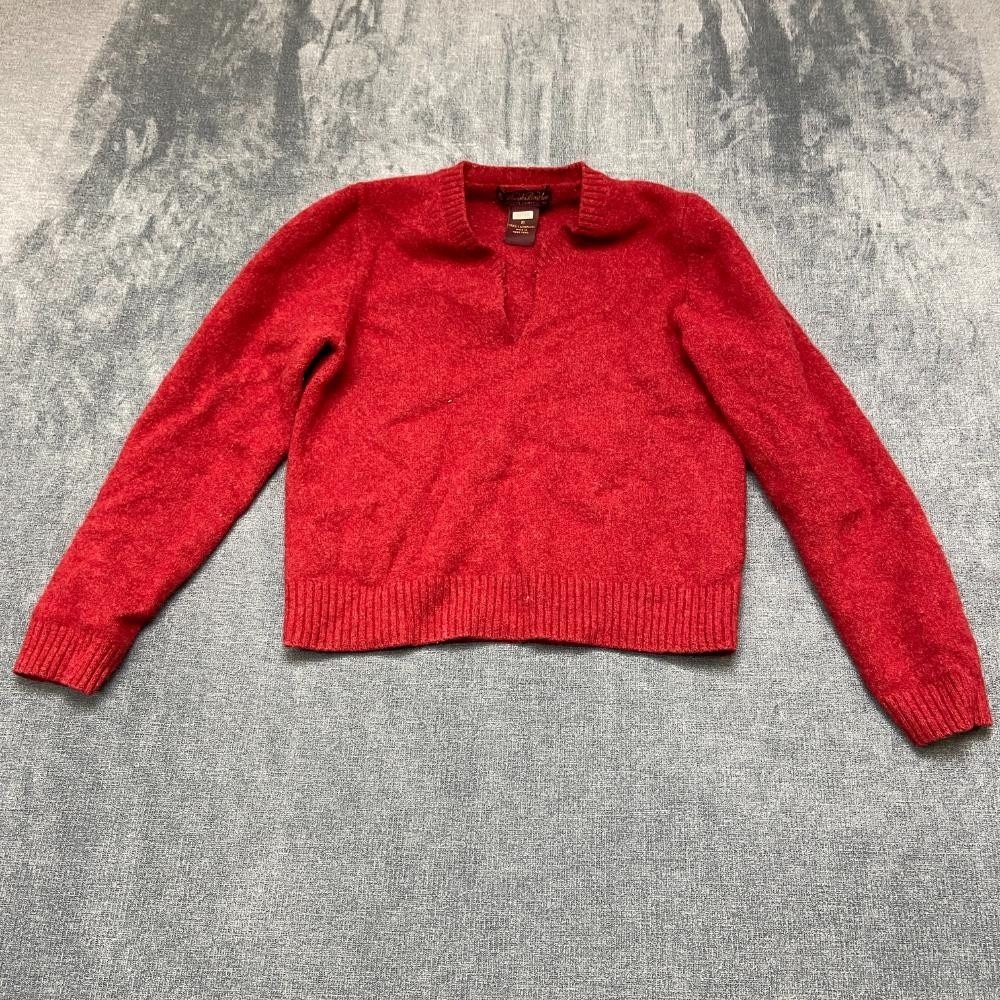 Brooks Brothers Cropped Sweater Womens Medium Red Wool Split Neck Cozy Winter